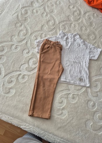 Bej Keten Erkek Bebek Kısa Kollu Takım - Görsel 3