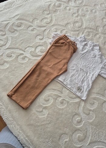 Bej Keten Erkek Bebek Kısa Kollu Takım - Görsel 2