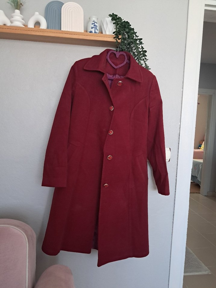 Bordo Düğmeli Uzun Kaban - Görsel 2