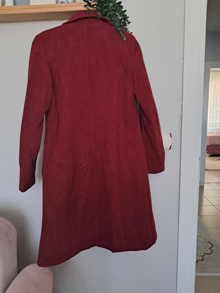 Bordo Düğmeli Uzun Kaban - Görsel 3
