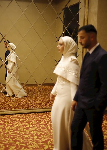 Abiye Uzun Kollu, Düz Kesim Beyaz Tesettürlü nişanlık