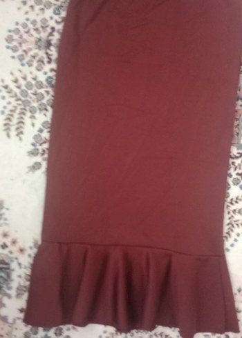 Bordo Uzun Etek, Fırfırlı, Dar Kesim