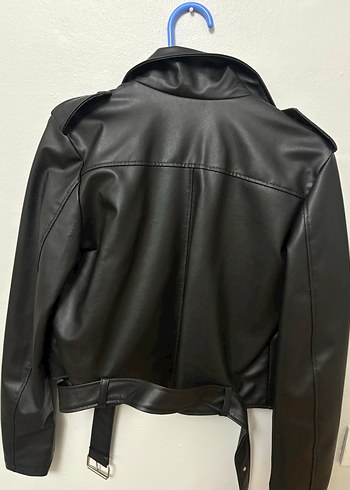 Siyah Deri Kadın Biker Ceket - Görsel 5