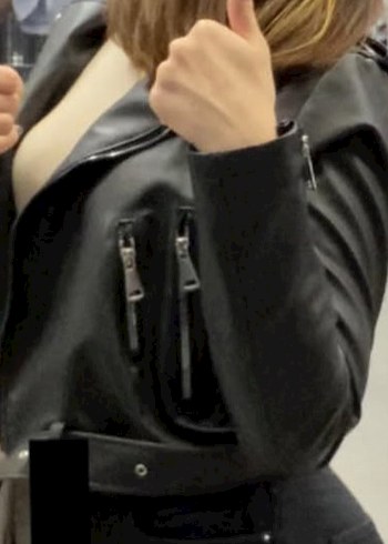 Siyah Deri Kadın Biker Ceket - Görsel 6