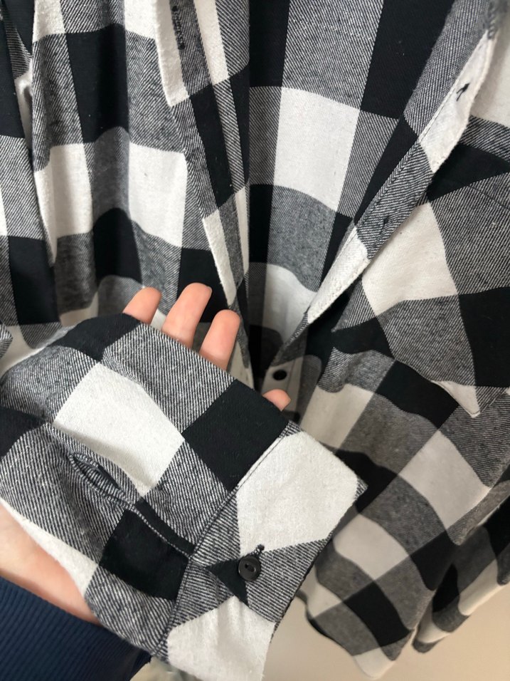 Siyah Beyaz Ekose Pamuklu Uzun Kollu Gömlek - Görsel 4