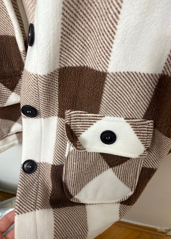 Düğmeli Kahverengi Ekose Unisex Polar Gömlek - Görsel 4