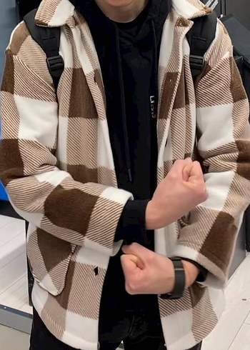 Düğmeli Kahverengi Ekose Unisex Polar Gömlek - Görsel 5