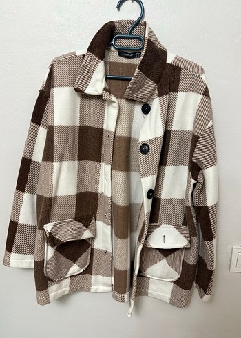 Düğmeli Kahverengi Ekose Unisex Polar Gömlek - Görsel 2