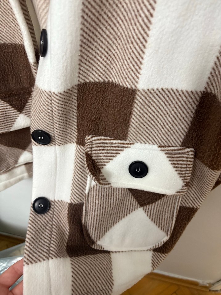 Düğmeli Kahverengi Ekose Unisex Polar Gömlek - Görsel 4