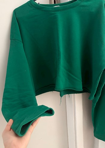 Yeşil Salaş Kadın Crop Sweatshirt - Görsel 4