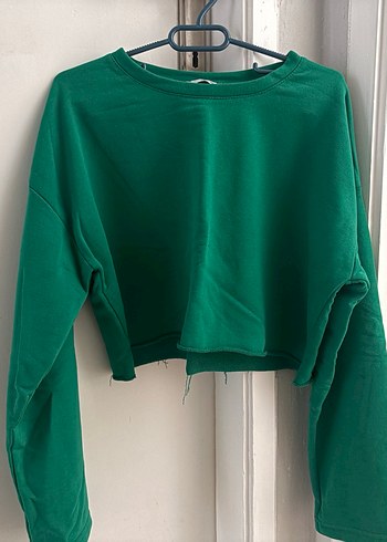 Yeşil Salaş Kadın Crop Sweatshirt - Görsel 5