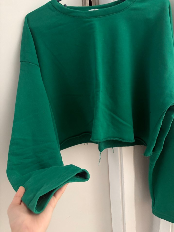 Yeşil Salaş Kadın Crop Sweatshirt - Görsel 4