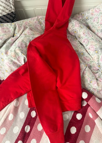 Kırmızı Fermuarlı Kadın Crop Sweatshirt - Görsel 4