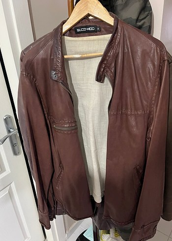 Düğmeli Bordo Deri Ceket - Görsel 2