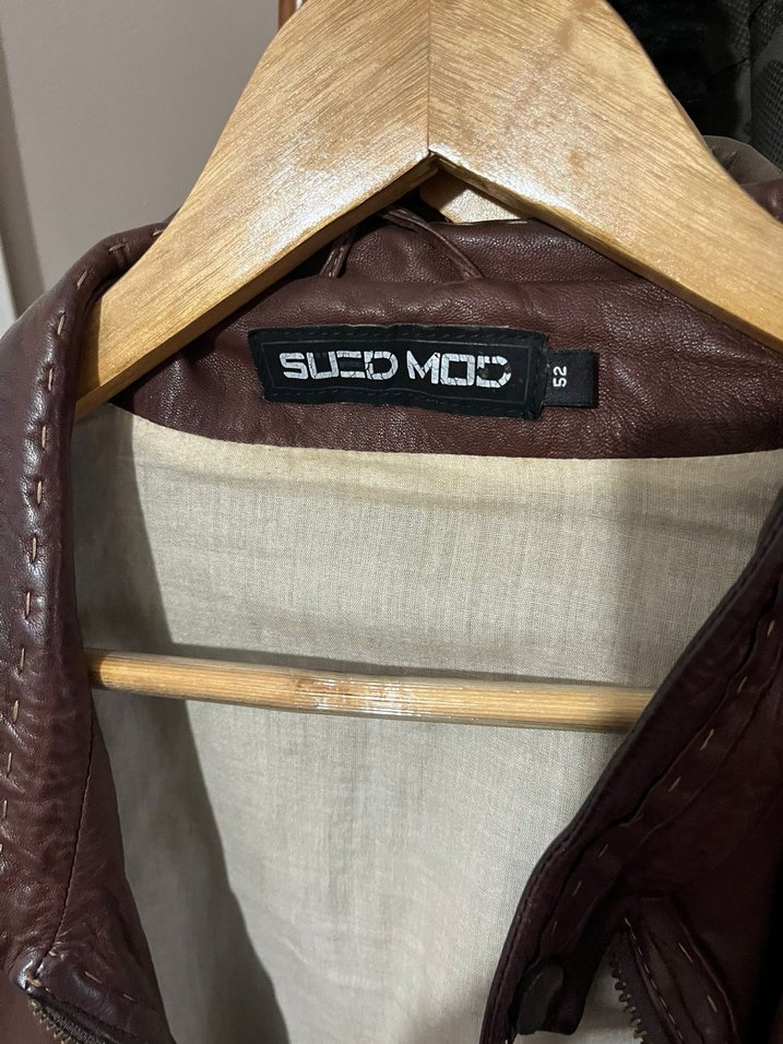 Düğmeli Bordo Deri Ceket - Görsel 3