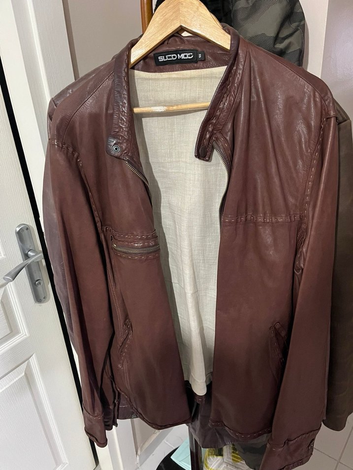 Düğmeli Bordo Deri Ceket - Görsel 2