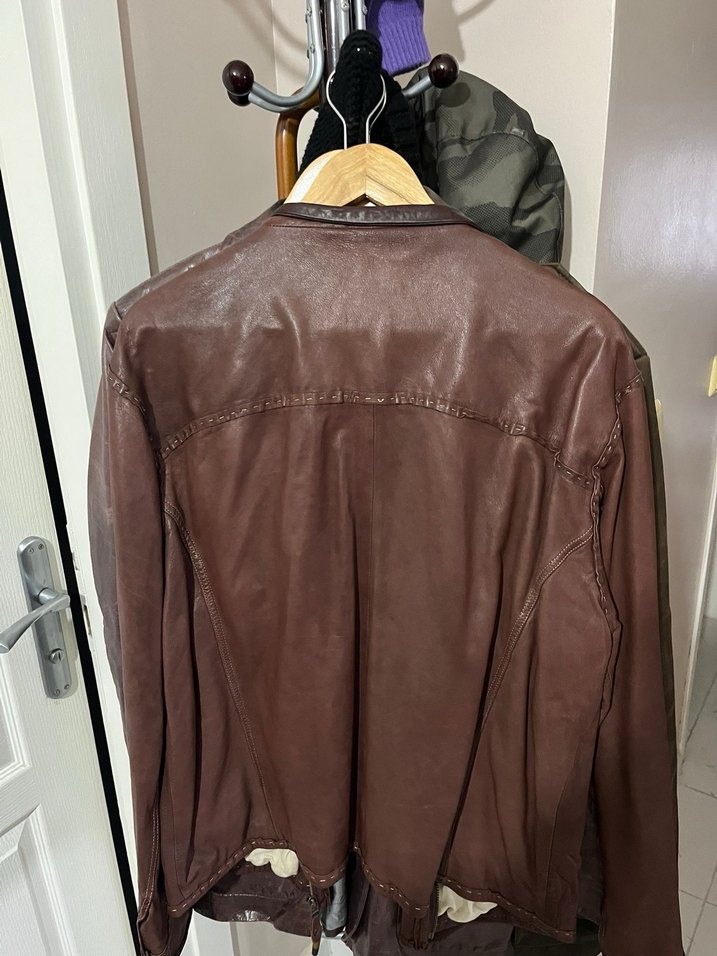 Düğmeli Bordo Deri Ceket - Görsel 4