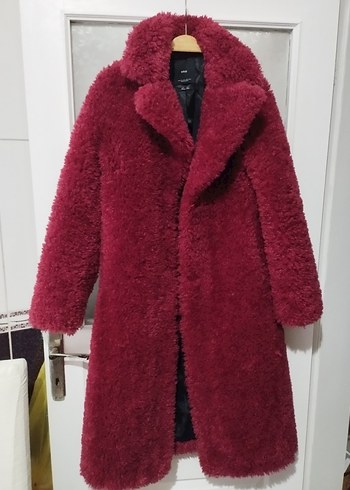Bordo Midi Boy Peluş Kadın Kaban
