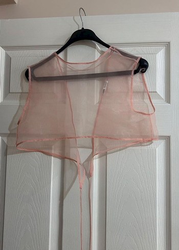 Bayan Pembe Transparan Halter Bolero