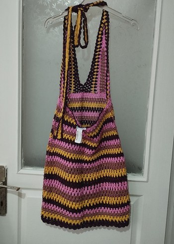 Çok Renkli Bohem Örgü Mini Elbise - Görsel 2