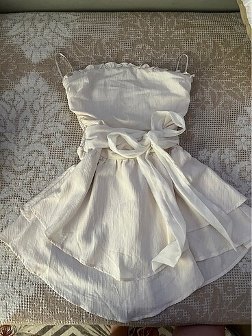 Shein Beyaz mini straplez elbise