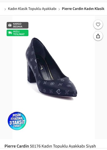 Pierre Cardin Siyah Desenli Kadın Topuklu ayakkabı