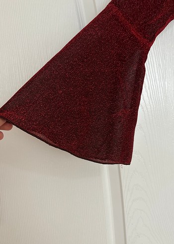 Diğer Bordo V Yaka Uzun Drapeli Kadın Elbise