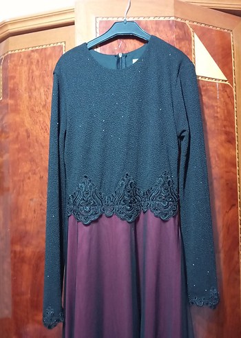 Bordo Siyah Uzun Kollu Abiye Elbise - Görsel 2