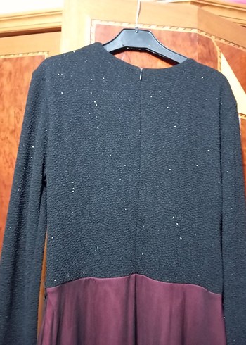 Bordo Siyah Uzun Kollu Abiye Elbise - Görsel 3