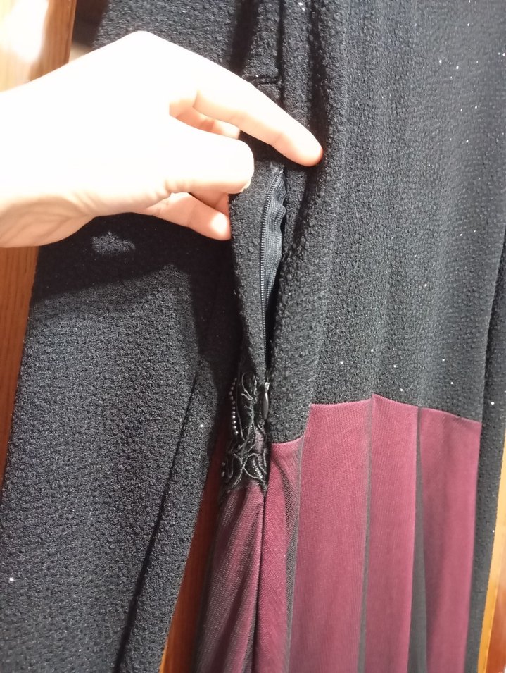 Bordo Siyah Uzun Kollu Abiye Elbise - Görsel 4