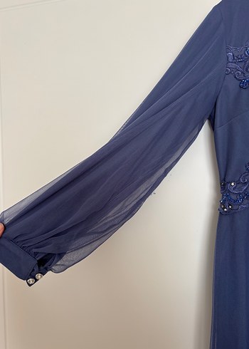 Navy Uzun Kollu Pilili Bohem Elbise - Görsel 3