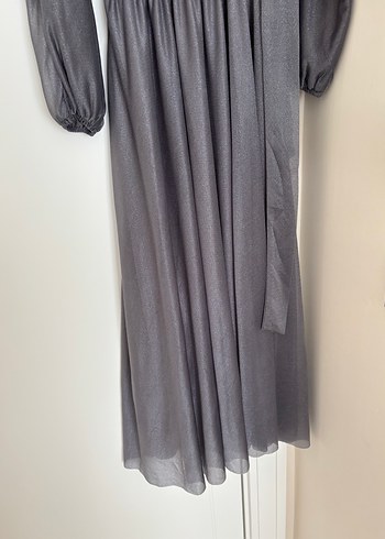 Gri Uzun simli Elbise Drapeli - Görsel 6