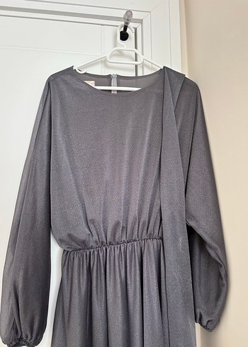 Gri Uzun simli Elbise Drapeli - Görsel 5
