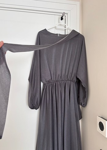 Gri Uzun simli Elbise Drapeli - Görsel 3
