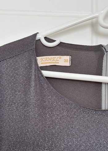 Gri Uzun simli Elbise Drapeli - Görsel 4