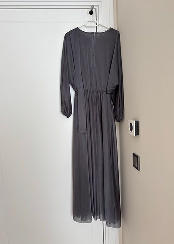 Gri Uzun simli Elbise Drapeli - Görsel 8