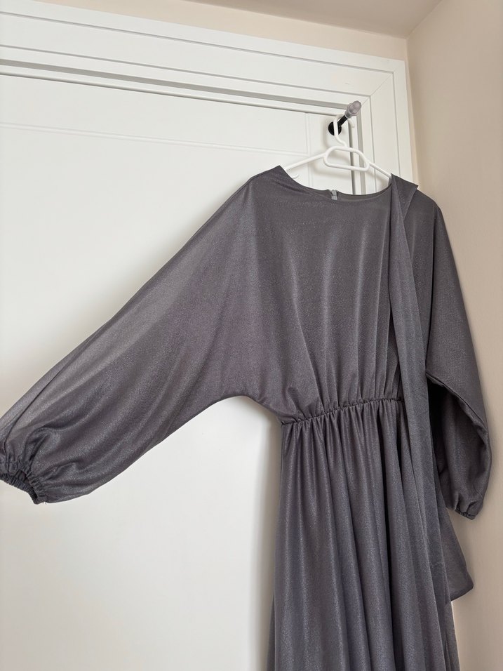 Gri Uzun simli Elbise Drapeli - Görsel 2