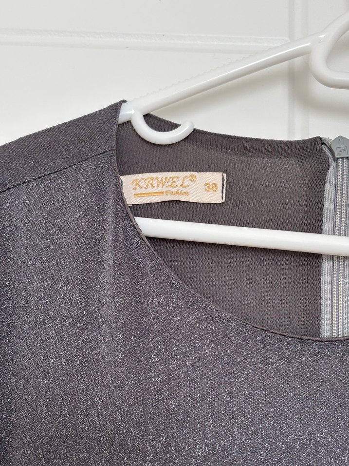 Gri Uzun simli Elbise Drapeli - Görsel 4