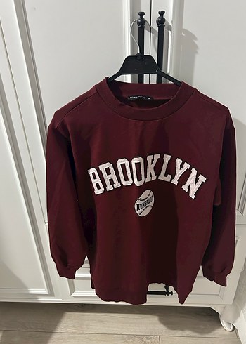 Bordo Brooklyn Baskılı Kadın Sweatshirt LCW