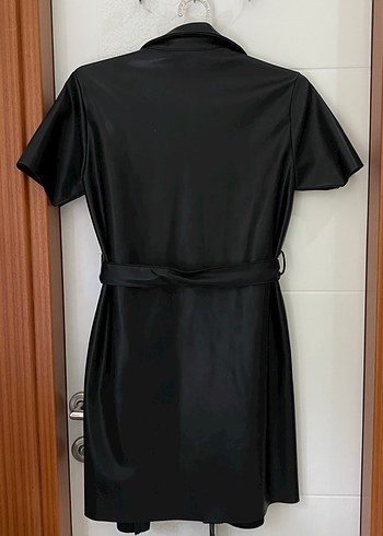 LC Waikiki Lcw Siyah Deri Midi Elbise