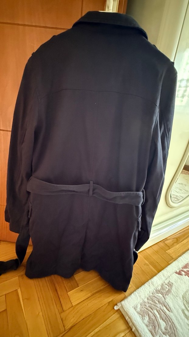 Düğmeli Siyah Midi erkek Trençkot - Görsel 2