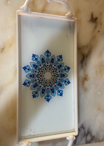 Mavi Desenli Dekoratif Tepsi iki fincanlık
