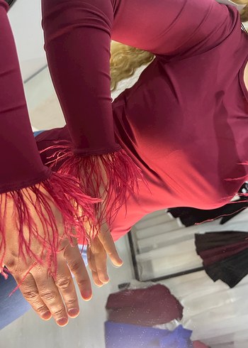 l Beden Kürk Detaylı Siyah Uzun Kollu Bluz