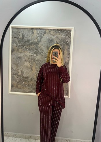 xxl Beden Bordo taşlı Takım