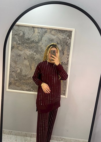 xxl Beden kahverengi Renk Bordo taşlı Takım