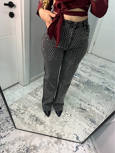 38 Beden mavi Renk Taşlı pantolon