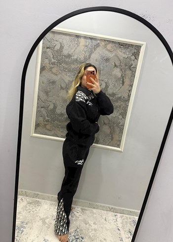 Nakışlı Siyah Kadın Mini Eşofman Takımı - Görsel 13