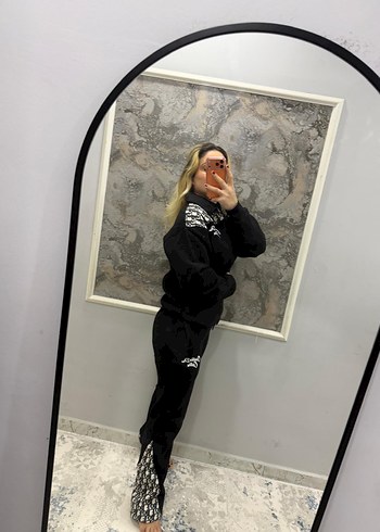 Nakışlı Siyah Kadın Mini Eşofman Takımı - Görsel 14