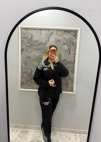 Nakışlı Siyah Kadın Mini Eşofman Takımı - Görsel 6