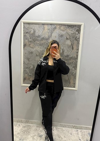 Nakışlı Siyah Kadın Mini Eşofman Takımı - Görsel 4